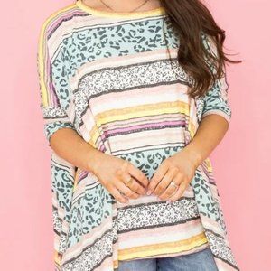 Oddi Multi-Color Stripe Printed Poncho Style Top
